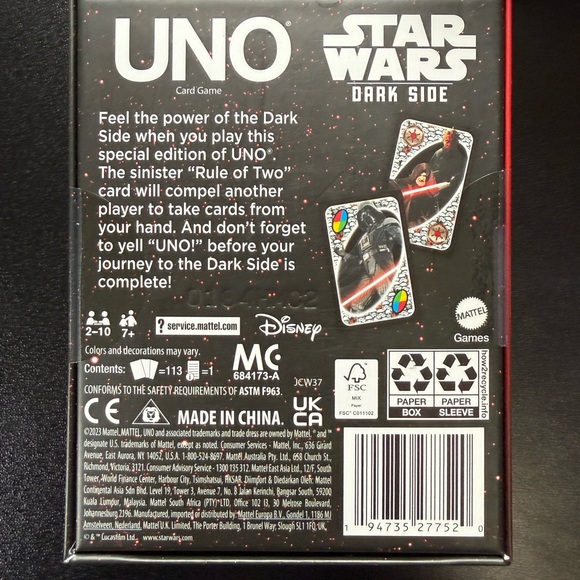 UNO Fandom Star Wars Dark Side Card Game with Foil Card NIB - Picture 8 of 9